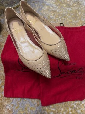 Christian Louboutin Nude Crystal-Embellished Pointed Flats